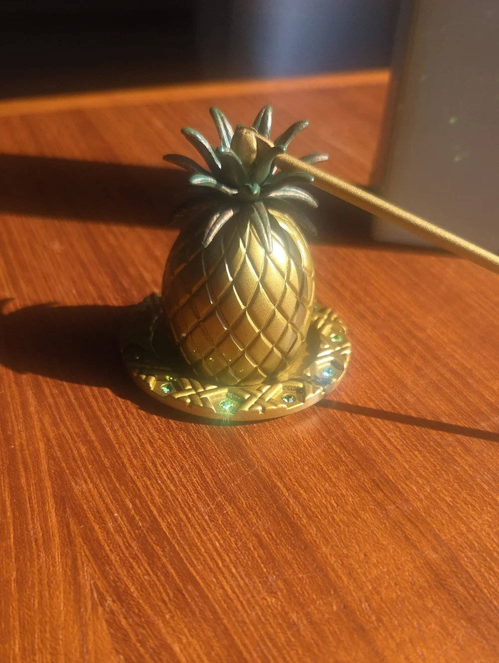 PartyLite Gold Pineapple Candle Snuffer With Jeweled Tray NIB